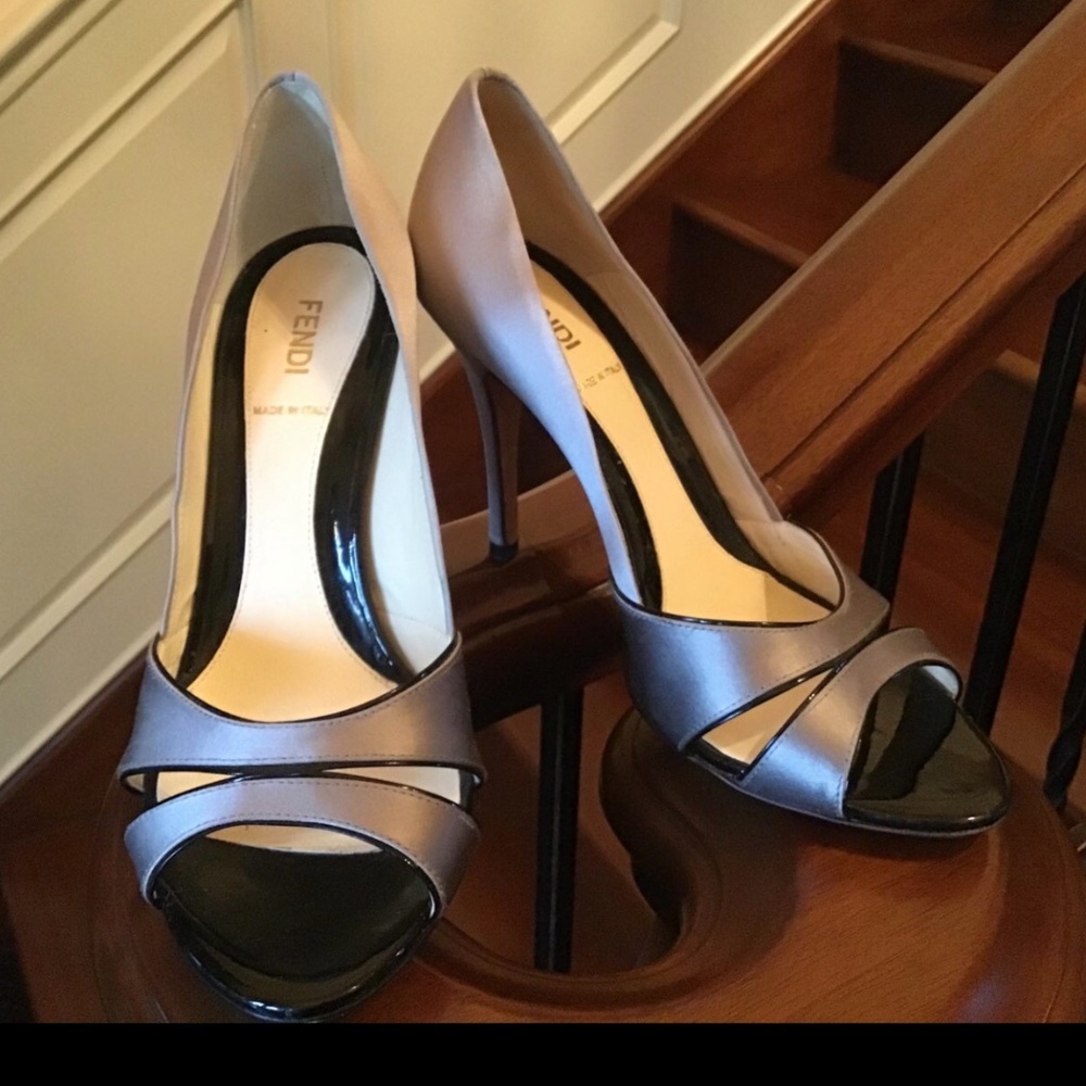 Authentic FENDI Satin Peep Toe Heels Shoes Sandals.